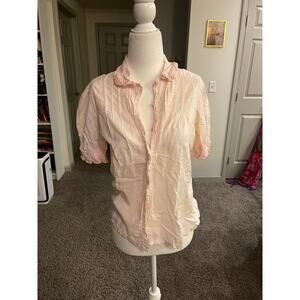 Vintage 80s Cottage Core Collar Coquet Button Up Copenhagen Blouse Pink